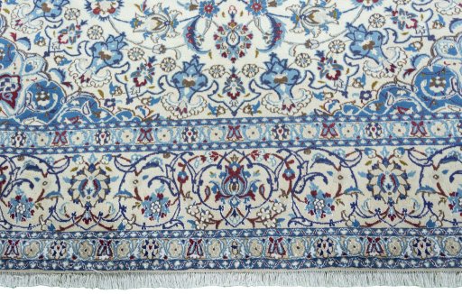 Full view of 2000s Nain rug from Iran / Persia, 351 × 255 cm in Beige tones