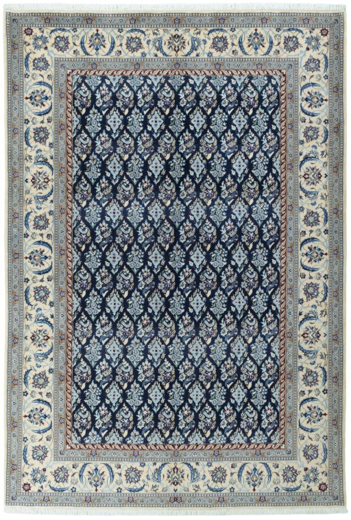Full view of New Nain rug from Iran / Persia, 297 × 204 cm in Blue tones