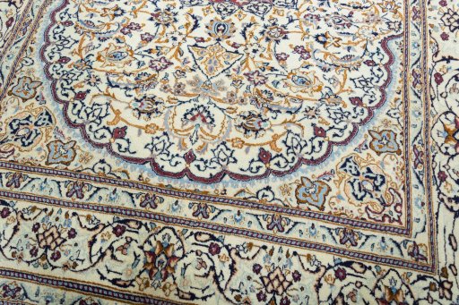 Close-up detail of 2000s Nain rug from Iran / Persia showing Wool weave