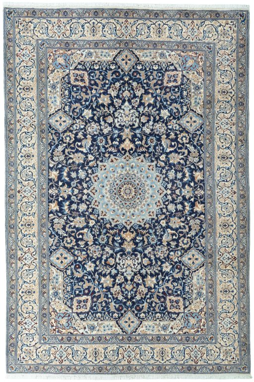 Full view of 2000s Nain rug from Iran / Persia, 317 × 212 cm in Blue tones