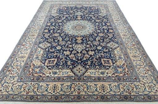 Surface texture of 2000s Nain rug with natural Wool and intricate pattern