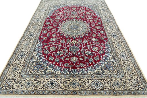 Surface texture of New Nain rug with natural Wool and intricate pattern