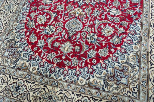 Close-up detail of New Nain rug from Iran / Persia showing Wool weave