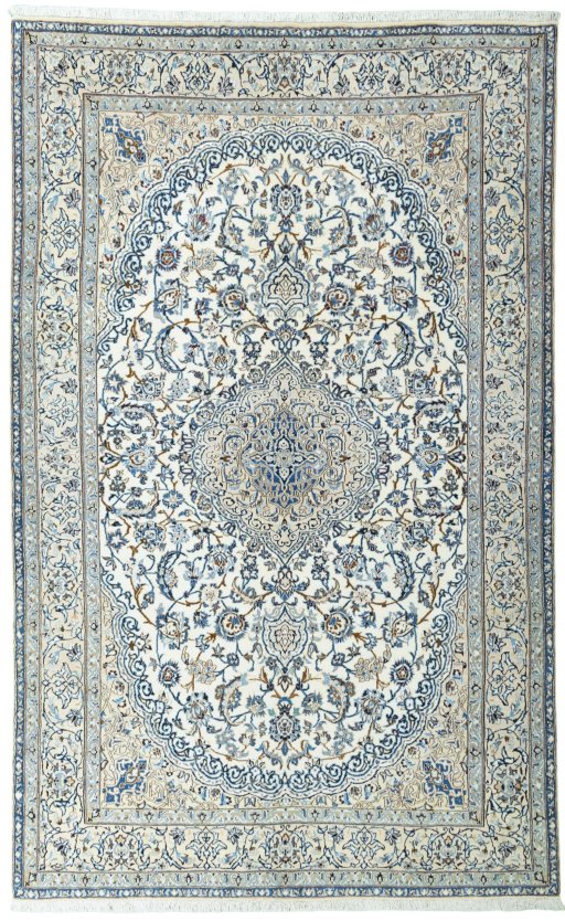 Full view of 2000s Nain rug from Iran / Persia, 332 × 206 cm in Beige tones