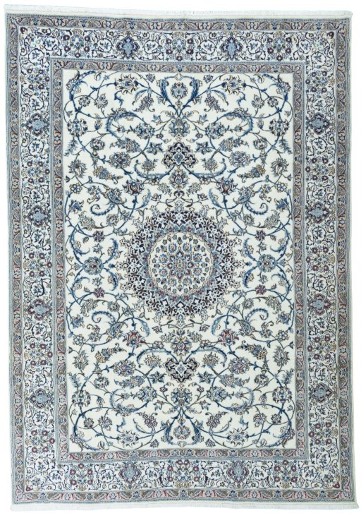 Full view of 2000s Nain rug from Iran / Persia, 342 × 243 cm in Beige tones