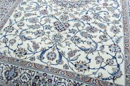 Close-up detail of 2000s Nain rug from Iran / Persia showing Wool weave