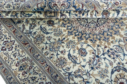 Close-up detail of 2000s Nain rug from Iran / Persia showing Wool weave