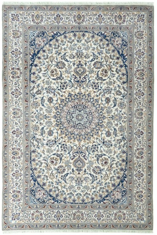 Full view of 2000s Nain rug from Iran / Persia, 360 × 241 cm in Beige tones