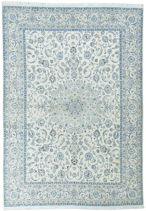 Full view of New Nain rug from Iran / Persia, 348 × 244 cm in Beige tones