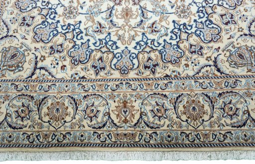 Full view of 2000s Nain rug from Iran / Persia, 315 × 202 cm in Beige tones
