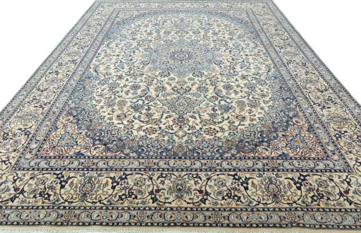 Surface texture of 2000s Nain rug with natural Wool and intricate pattern