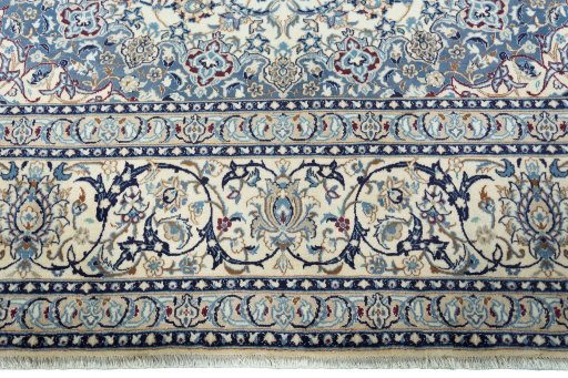 Full view of 2000s Nain rug from Iran / Persia, 399 × 286 cm in Beige tones