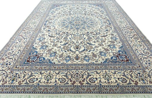 Surface texture of 2000s Nain rug with natural Wool and intricate pattern
