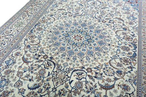 Backside of handmade 2000s Nain rug showing knot structure and weave density