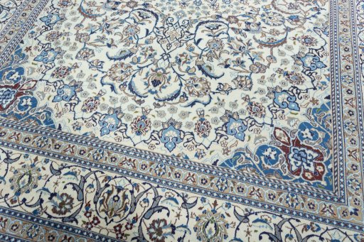 Close-up detail of 2000s Nain rug from Iran / Persia showing Wool weave