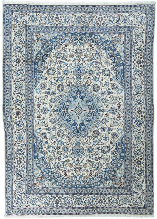 Full view of 2000s Nain rug from Iran / Persia, 340 × 246 cm in Beige tones