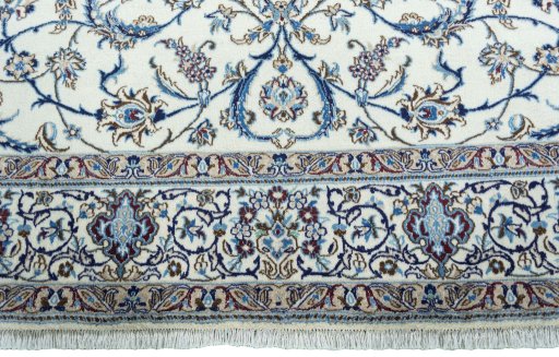 Full view of 2000s Nain rug from Iran / Persia, 343 × 242 cm in Beige tones