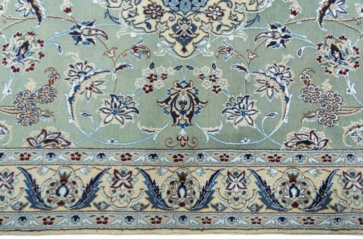 Full view of New Nain rug from Iran / Persia, 213 × 125 cm in Green tones
