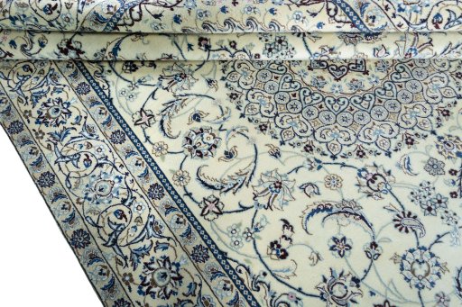 Close-up detail of 2000s Nain rug from Iran / Persia showing Wool weave