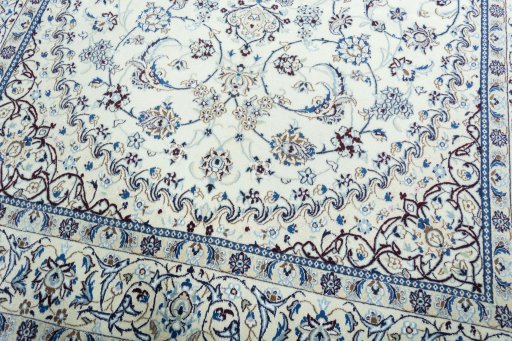 Close-up detail of 2000s Nain rug from Iran / Persia showing Wool weave
