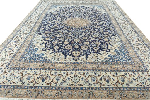 Surface texture of 2000s Nain rug with natural Wool and intricate pattern