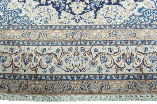 Full view of 2000s Nain rug from Iran / Persia, 417 × 293 cm in Blue tones