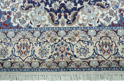 Full view of 2000s Nain rug from Iran / Persia, 262 × 158 cm in Blue tones