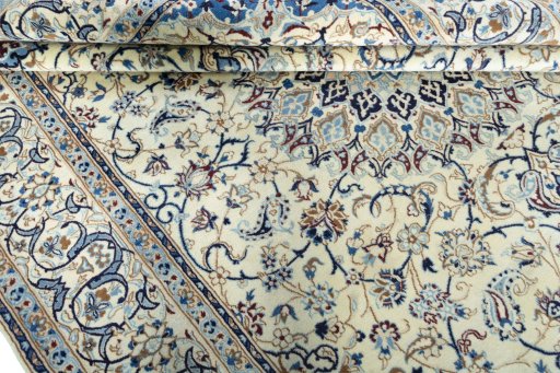 Close-up detail of 2000s Nain rug from Iran / Persia showing Wool weave