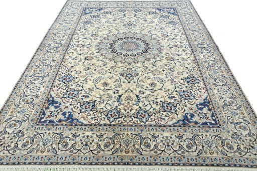 Surface texture of 2000s Nain rug with natural Wool and intricate pattern