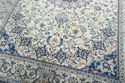 Close-up detail of 2000s Nain rug from Iran / Persia showing Wool weave