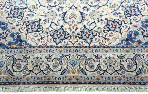 Full view of 2000s Nain rug from Iran / Persia, 290 × 210 cm in Beige tones