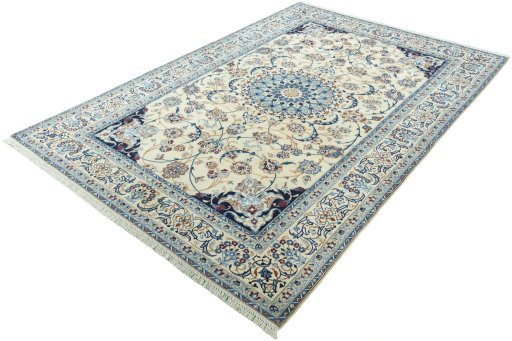 Corner detail of 2000s Nain rug showing border pattern and Wool pile