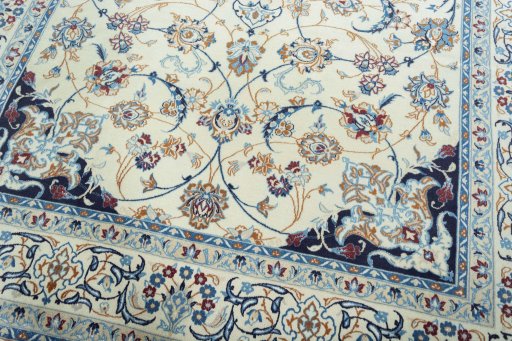 Close-up detail of 2000s Nain rug from Iran / Persia showing Wool weave
