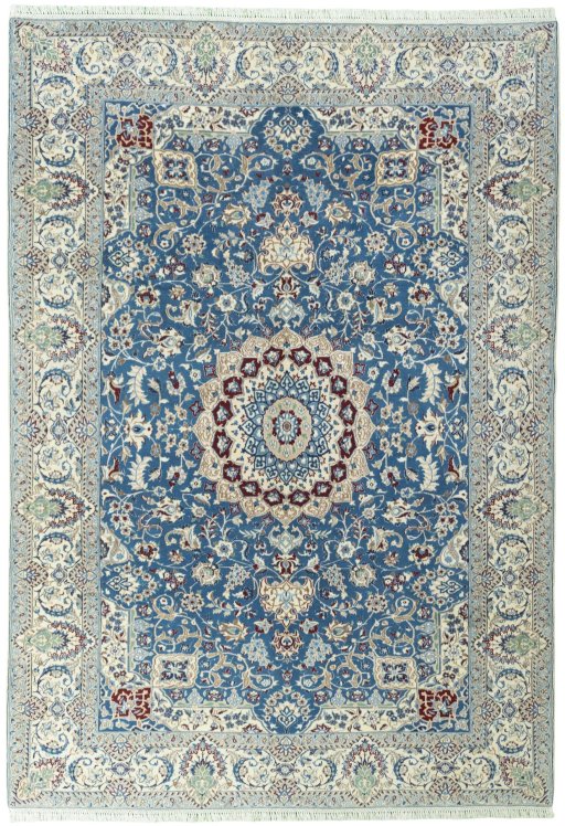 Full view of 2000s Nain rug from Iran / Persia, 295 × 205 cm in Blue tones