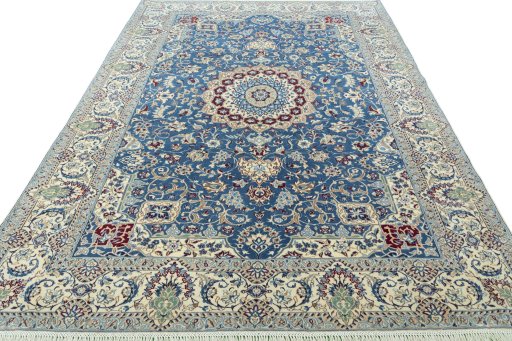 Surface texture of 2000s Nain rug with natural Wool and intricate pattern