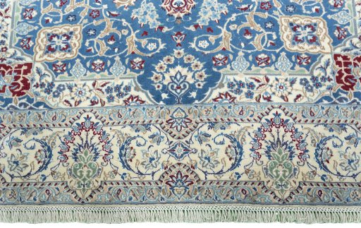 Full view of 2000s Nain rug from Iran / Persia, 295 × 205 cm in Blue tones