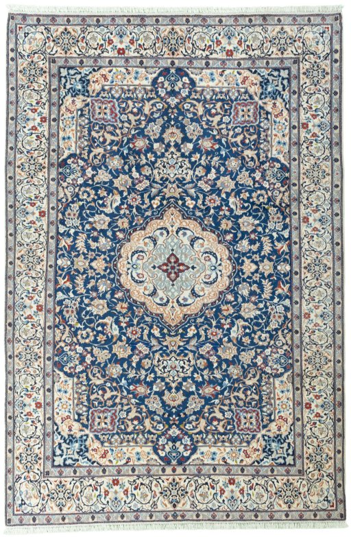 Full view of 2000s Nain rug from Iran / Persia, 297 × 198 cm in Blue tones