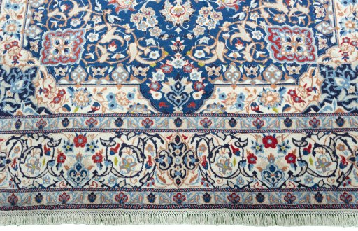 Full view of 2000s Nain rug from Iran / Persia, 297 × 198 cm in Blue tones