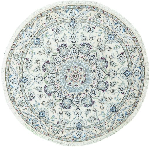 Full view of New Nain rug from Iran / Persia, 190 × 190 cm in Beige tones