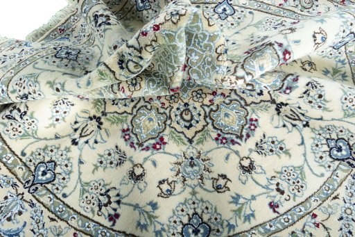 Full view of New Nain rug from Iran / Persia, 190 × 190 cm in Beige tones