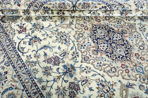 Close-up detail of New Nain rug from Iran / Persia showing Wool weave