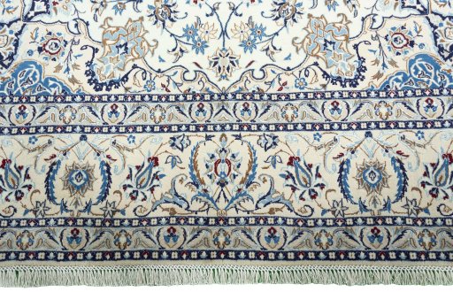 Full view of New Nain rug from Iran / Persia, 378 × 255 cm in Beige tones