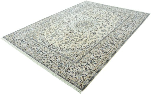 Corner detail of 2000s Nain rug showing border pattern and Wool pile