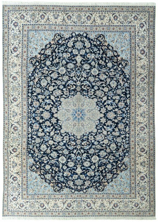 Full view of 2000s Nain rug from Iran / Persia, 348 × 250 cm in Blue tones