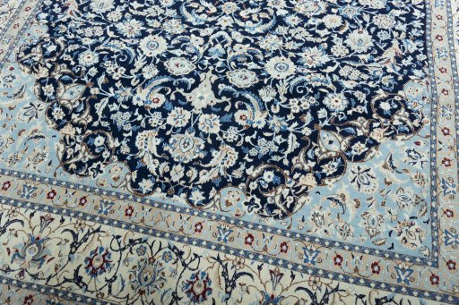 Close-up detail of 2000s Nain rug from Iran / Persia showing Wool weave