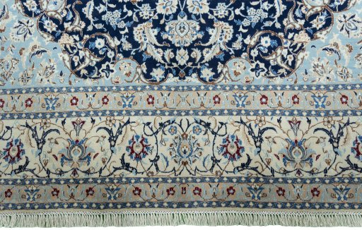 Full view of 2000s Nain rug from Iran / Persia, 348 × 250 cm in Blue tones