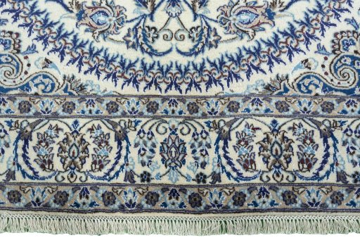 Full view of New Nain rug from Iran / Persia, 293 × 195 cm in Beige tones