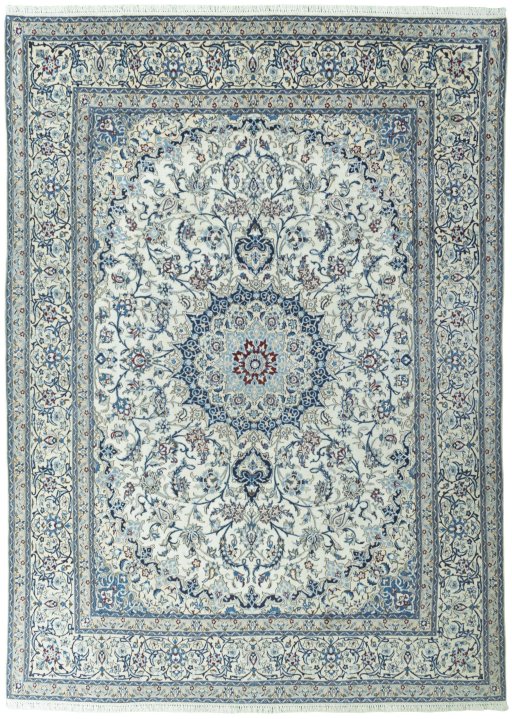 Full view of 2000s Nain rug from Iran / Persia, 340 × 245 cm in Beige tones