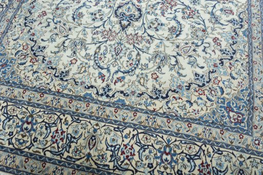 Close-up detail of 2000s Nain rug from Iran / Persia showing Wool weave
