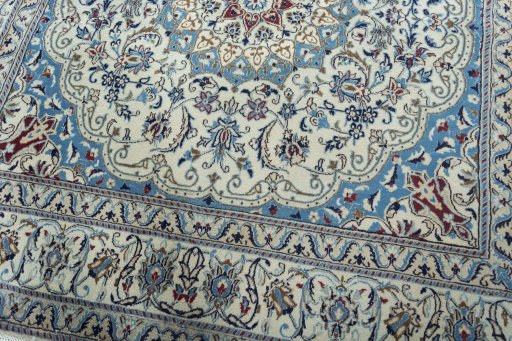 Close-up detail of 1970s Nain rug from Iran / Persia showing Wool weave